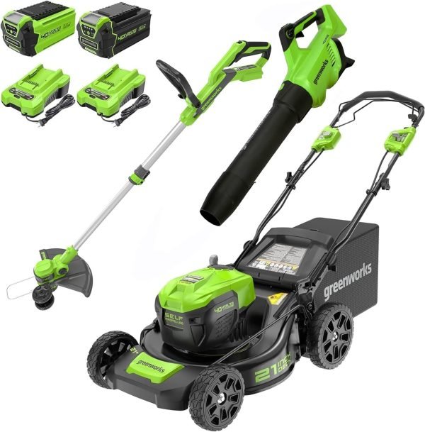 Greenworks Cortacésped autopropulsado de 40 V 21 pulgadas, soplador axial de hojas - Imagen 5